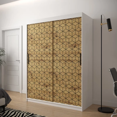 Šatníková skriňa s grafikou PERIANA 1 - šírka 150 cm, biela / dub artisan