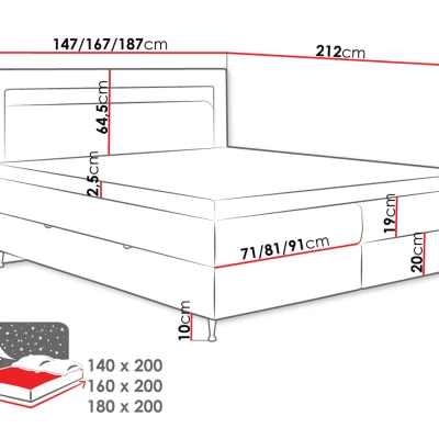 Hotelová posteľ s LED osvetlením 160x200 ORLANDO - modrá + topper ZDARMA