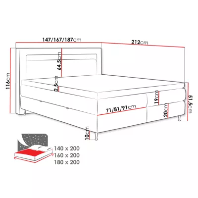 Hotelová posteľ s LED osvetlením 160x200 ORLANDO - modrá + topper ZDARMA