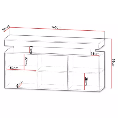 Komoda s LED osvetlením USOA - lesklá čierna / matná čierna