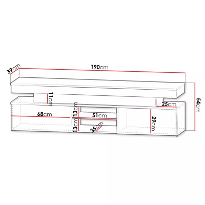 TV stolík s LED osvetlením USOA - lesklý čierny / matný čierny