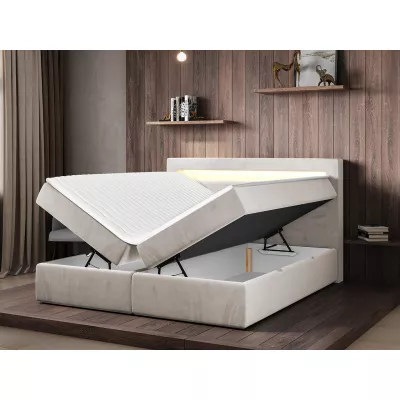 Kontinentálna manželská posteľ s LED osvetlením 140x200 CHUCKA - biela ekokoža + topper ZDARMA