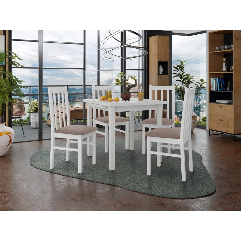 Rozkladací jedálenský stôl so 4 stoličkami SILLE 4 - biely / hnedý