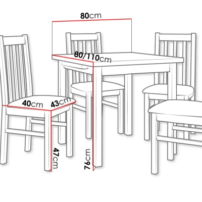Rozkladací jedálenský stôl so 4 stoličkami SILLE 4 - biely / hnedý