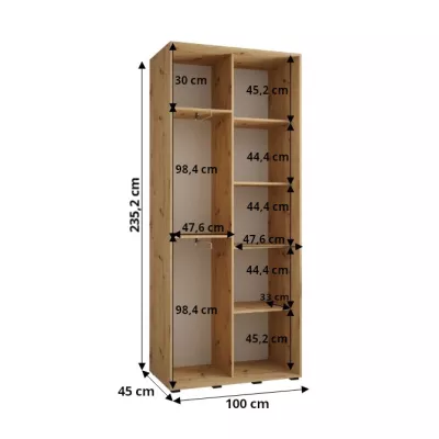 Šatníková skriňa ASIRI 1 - 100/45 cm, dub artisan / strieborná