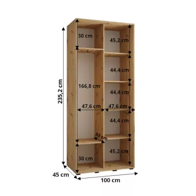 Šatníková skriňa ASIRI 1 - 100/45 cm, dub artisan / čierna / čierna