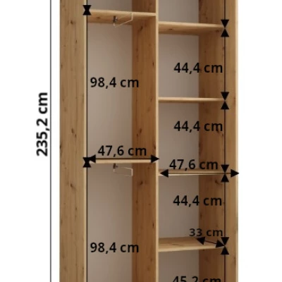 Šatníková skriňa ASIRI 1 - 100/45 cm, čierna / biela / zlatá