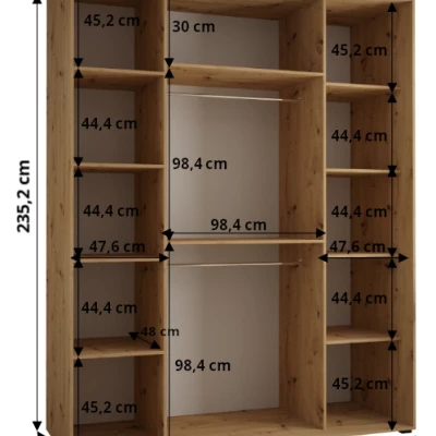 Šatníková skriňa ASIRI 13 - 200/60 cm, dub artisan / čierna / strieborná