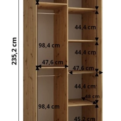 Šatníková skriňa ASIRI 1 - 100/60 cm, biela / čierna / strieborná