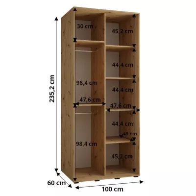 Šatníková skriňa ASIRI 1 - 100/60 cm, biela / čierna / zlatá