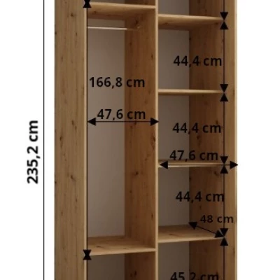 Šatníková skriňa ASIRI 1 - 100/60 cm, biela / dub artisan / čierna