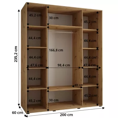 Šatníková skriňa ASIRI 13 - 200/60 cm, dub artisan / biela / strieborná