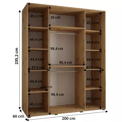 Šatníková skriňa ASIRI 13 - 200/60 cm, dub artisan / biela / strieborná