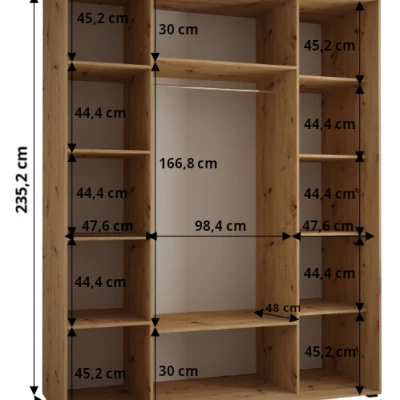 Šatníková skriňa ASIRI 13 - 200/60 cm, čierna / zlatá