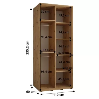 Šatníková skriňa ASIRI 1 - 110/60 cm, biela / čierna / strieborná