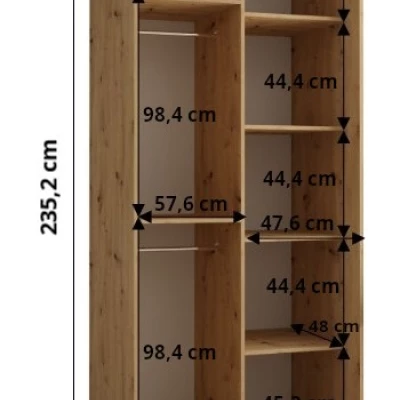 Šatníková skriňa ASIRI 1 - 110/60 cm, biela / dub artisan / čierna