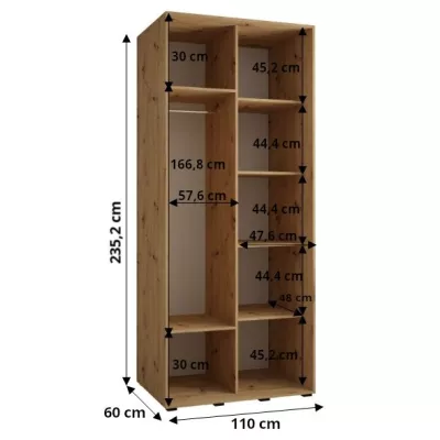 Šatníková skriňa ASIRI 1 - 110/60 cm, čierna / biela / čierna