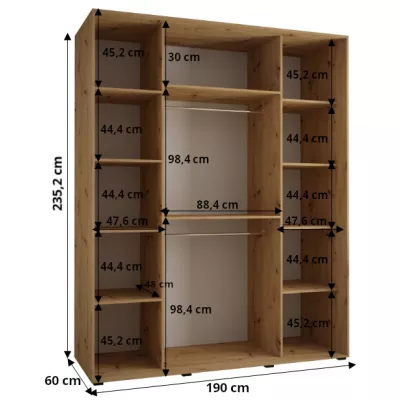 Šatníková skriňa ASIRI 13 - 190/60 cm, dub artisan / strieborná