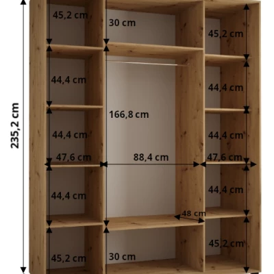 Šatníková skriňa ASIRI 13 - 190/60 cm, dub artisan / čierna / strieborná