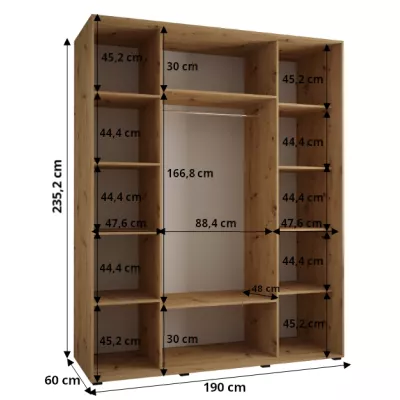 Šatníková skriňa ASIRI 13 - 190/60 cm, dub artisan / biela / strieborná