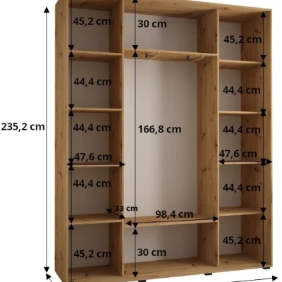 Šatníková skriňa ASIRI 7 - 200/45 cm, čierna / zlatá