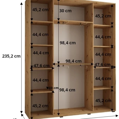 Šatníková skriňa ASIRI 7 - 200/45 cm, čierna / zlatá