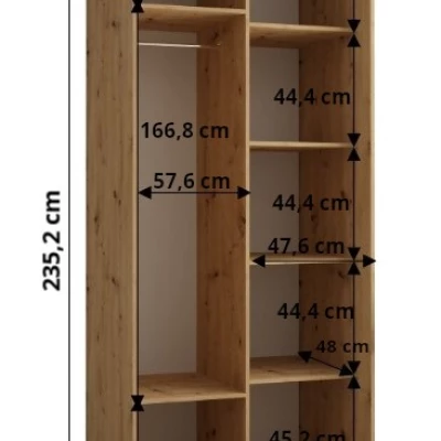 Šatníková skriňa ASIRI 1 - 110/60 cm, dub artisan / biela / strieborná