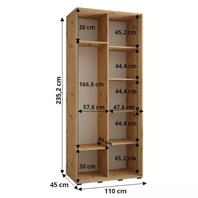 Šatníková skriňa ASIRI 1 - 110/45 cm, biela / čierna