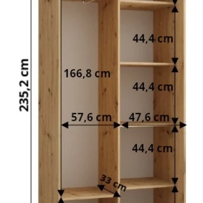 Šatníková skriňa ASIRI 1 - 110/45 cm, biela / čierna / čierna