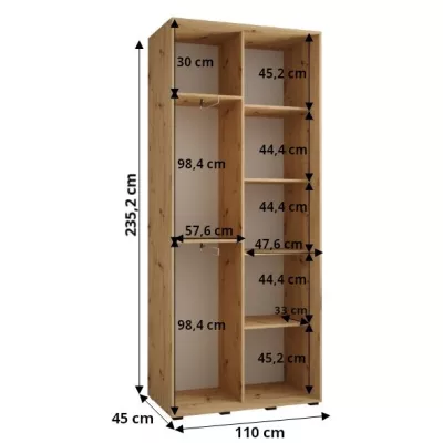 Šatníková skriňa ASIRI 1 - 110/45 cm, biela / čierna / čierna