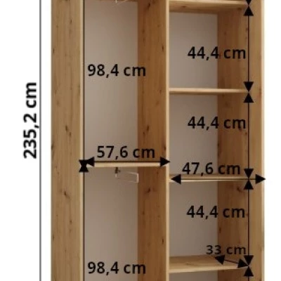 Šatníková skriňa ASIRI 1 - 110/45 cm, biela / čierna / strieborná