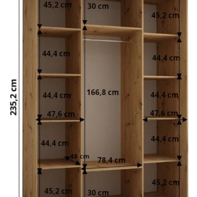 Šatníková skriňa ASIRI 13 - 180/60 cm, dub artisan / strieborná