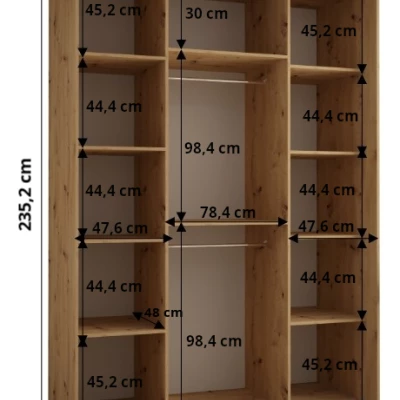 Šatníková skriňa ASIRI 13 - 180/60 cm, dub artisan / biela / čierna