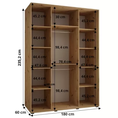 Šatníková skriňa ASIRI 13 - 180/60 cm, čierna / zlatá