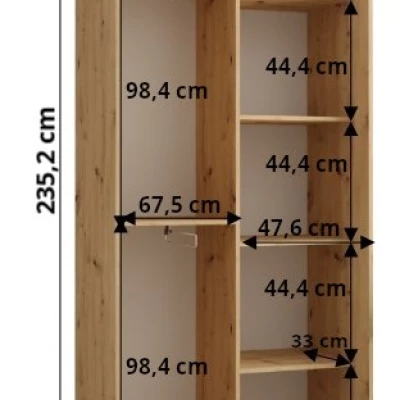 Šatníková skriňa ASIRI 1 - 120/45 cm, biela / dub artisan / čierna