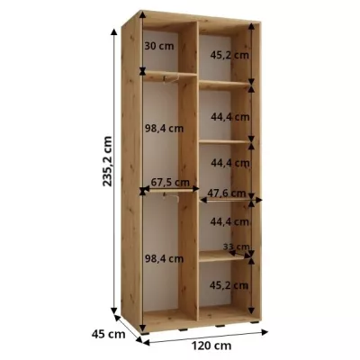 Šatníková skriňa ASIRI 1 - 120/45 cm, biela / dub artisan / čierna