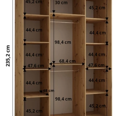 Šatníková skriňa ASIRI 13 - 170/60 cm, dub artisan / čierna / strieborná