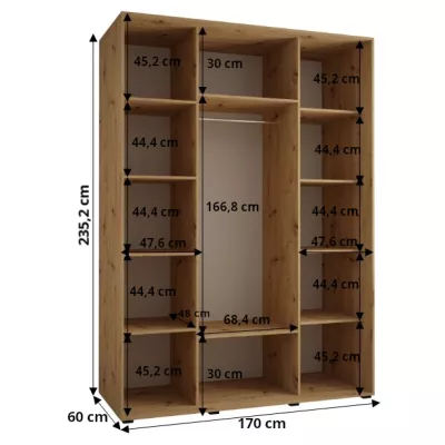 Šatníková skriňa ASIRI 13 - 170/60 cm, čierna / zlatá