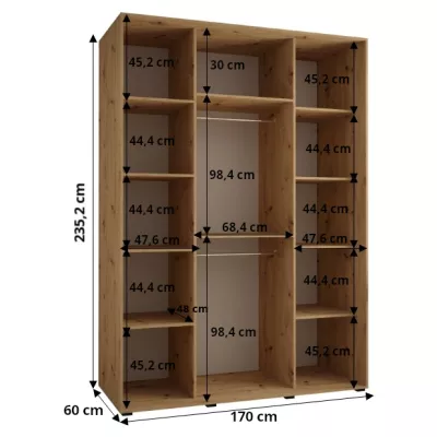 Šatníková skriňa ASIRI 13 - 170/60 cm, čierna / zlatá