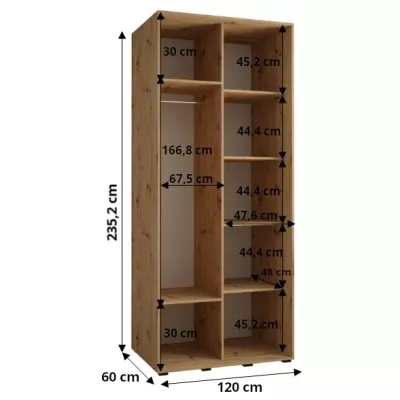 Šatníková skriňa ASIRI 1 - 120/60 cm, biela / čierna / čierna