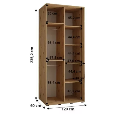 Šatníková skriňa ASIRI 1 - 120/60 cm, biela / čierna / čierna