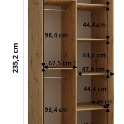 Šatníková skriňa ASIRI 1 - 120/60 cm, biela / dub artisan / čierna