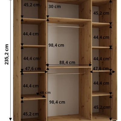 Šatníková skriňa ASIRI 7 - 190/60 cm, dub artisan / biela / strieborná