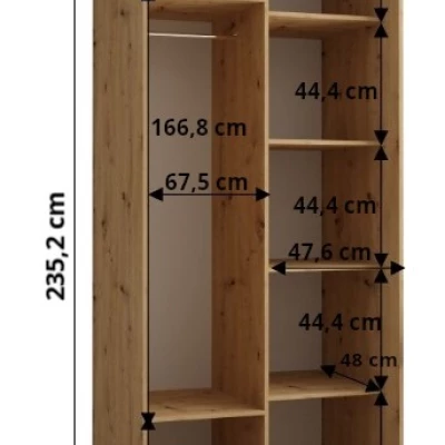 Šatníková skriňa ASIRI 1 - 120/60 cm, biela / strieborná