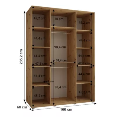 Šatníková skriňa ASIRI 13 - 160/60 cm, dub artisan / strieborná