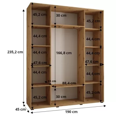 Šatníková skriňa ASIRI 7 - 190/45 cm, dub artisan / čierna / čierna