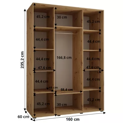 Šatníková skriňa ASIRI 13 - 160/60 cm, čierna / biela / čierna