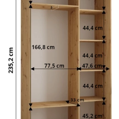 Šatníková skriňa ASIRI 1 - 130/45 cm, biela / čierna / čierna