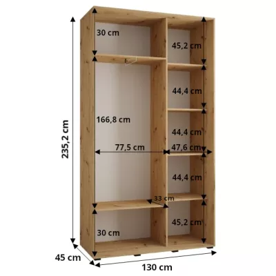 Šatníková skriňa ASIRI 1 - 130/45 cm, biela / čierna / čierna