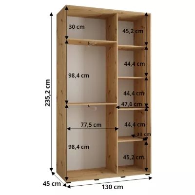 Šatníková skriňa ASIRI 1 - 130/45 cm, biela / čierna / čierna